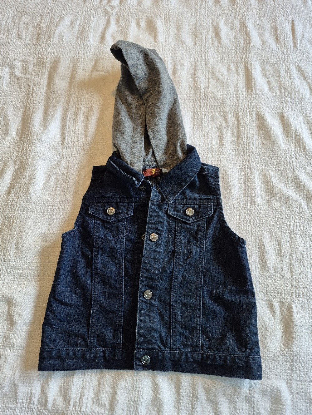7 for all Mankind boys 3T jean vest navy blue & gray with hood attached VGUC
